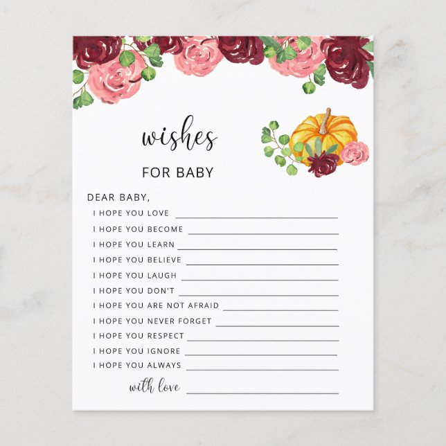 Lámina Pequeños deseos de caída de calabaza para el bebé (Anverso)