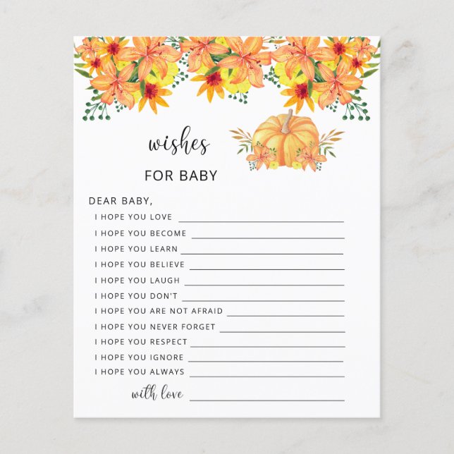 Lámina Pequeños deseos de caída de calabaza para el bebé (Anverso)