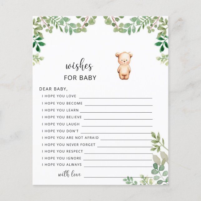 Lámina Pequeños deseos de caída de oso para el bebé (Anverso)