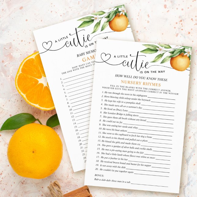 Lámina Pequeños juegos de Baby Shower cutie de doble cara (Subido por el creador)