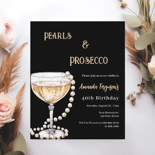 Lámina Perlas Prosecco invitación de cumpleaños de oro ne