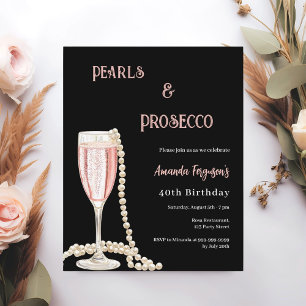 Lámina Perlas Prosecco invitación de cumpleaños rosa negr