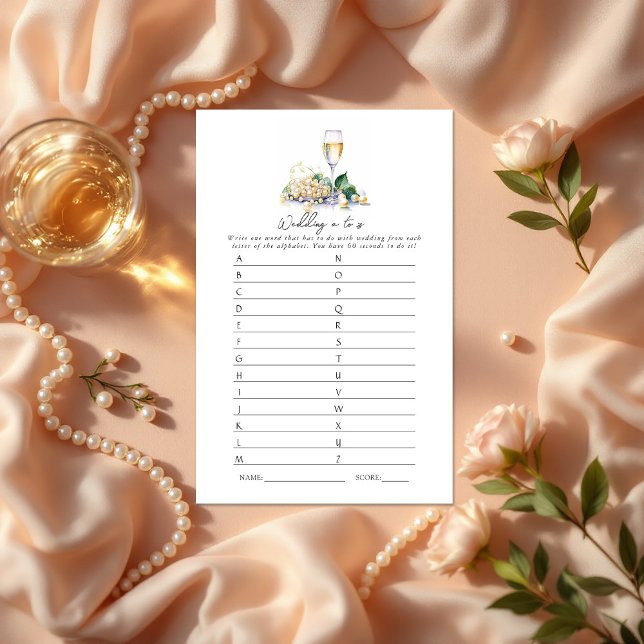 Lámina Perlas y Boda de Prosecco de A a Z (Pearls and Prosecco Wedding A - Z Bridal Shower Game)