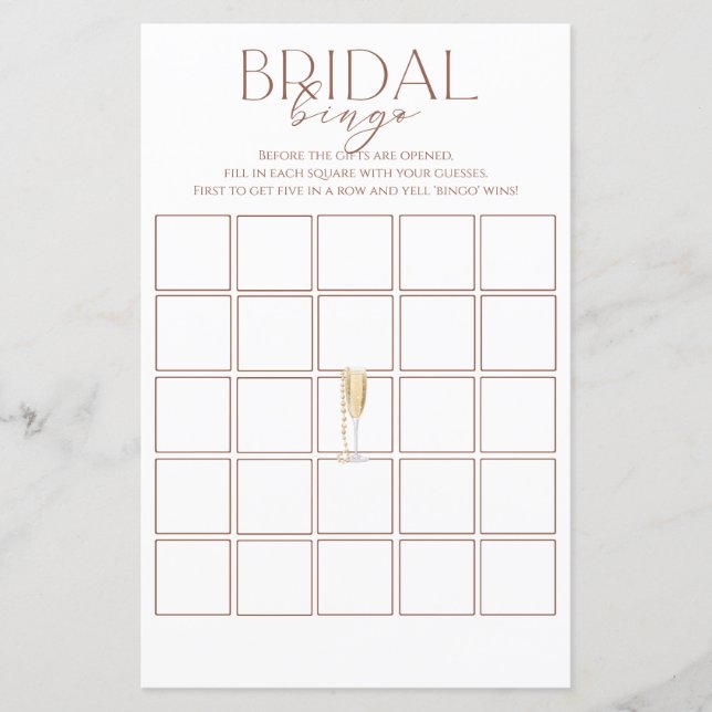 Lámina Perlas Y Prosecco Bridal Shower Bingo Juego (Anverso)