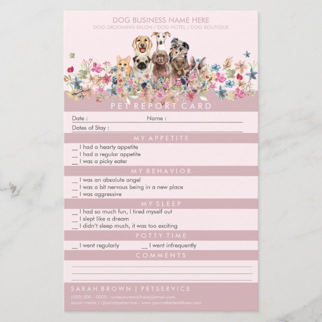 Lámina Perros Groomer de Sitter Mascota Rosa Rubor (Anverso)