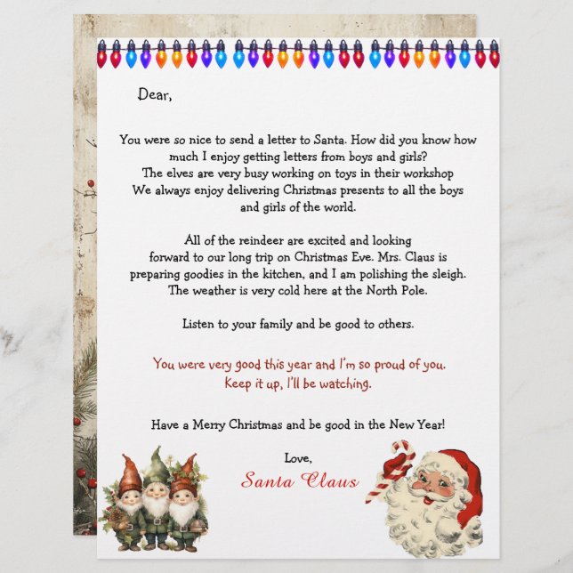 Lámina Personal Letter From Santa Claus Lights Elves (Anverso / Reverso)