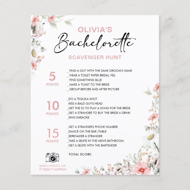 Lámina Personalizable Bachelorette Scavenger Wildflowers (Anverso)
