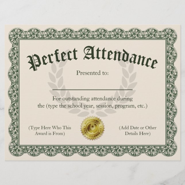 Lámina Personalizable de certificado de asistencia perfec (Anverso)