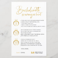 Personalizable Faux Gold Bachelorette Scavenger