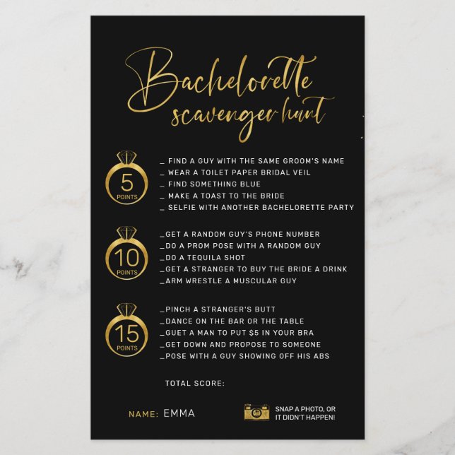 Lámina Personalizable Faux Gold Black Bachelorette Hunt (Anverso)