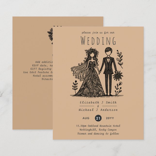 Lámina Personalizado Boda de mano Bride Groom Teracotta (Anverso / Reverso)