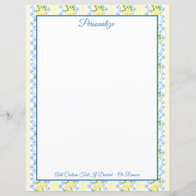 Lámina Personalizado con limones amarillos y flores azule (Anverso)