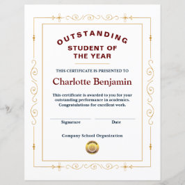 Lámina Personalizado del Certificado de Logro de Estudian