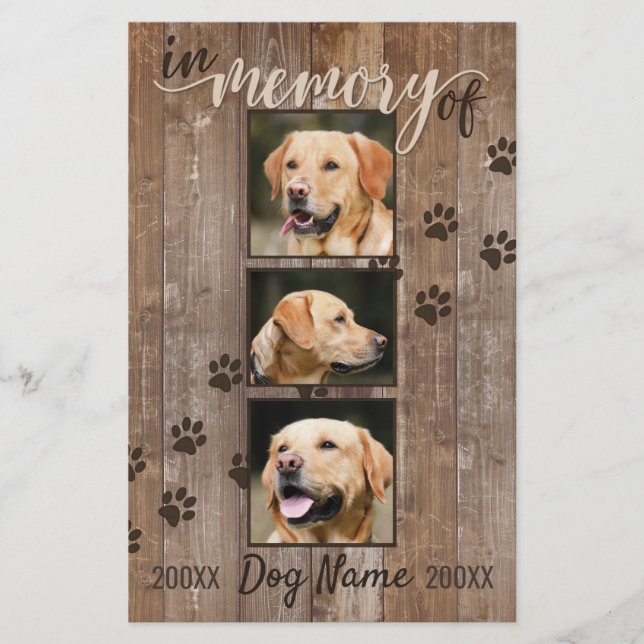 Lámina Personalizado Dog Memorial Rustic Wood Look Invita (Anverso)