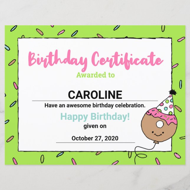 Lámina Personalizado Donuts Guay Donut diseña Cumpleaños  (Anverso)