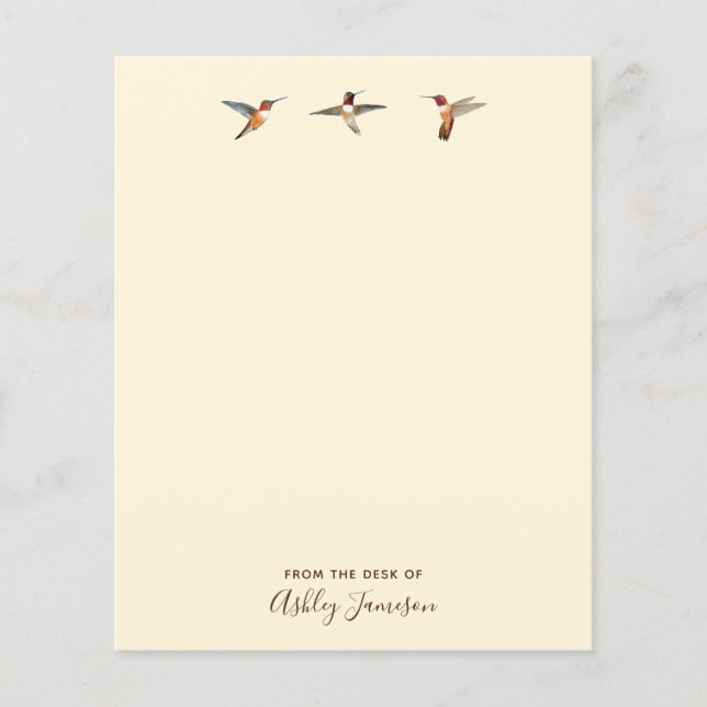 Lámina Personalizado Ecru Hummingbird Stationery Paper (Anverso)