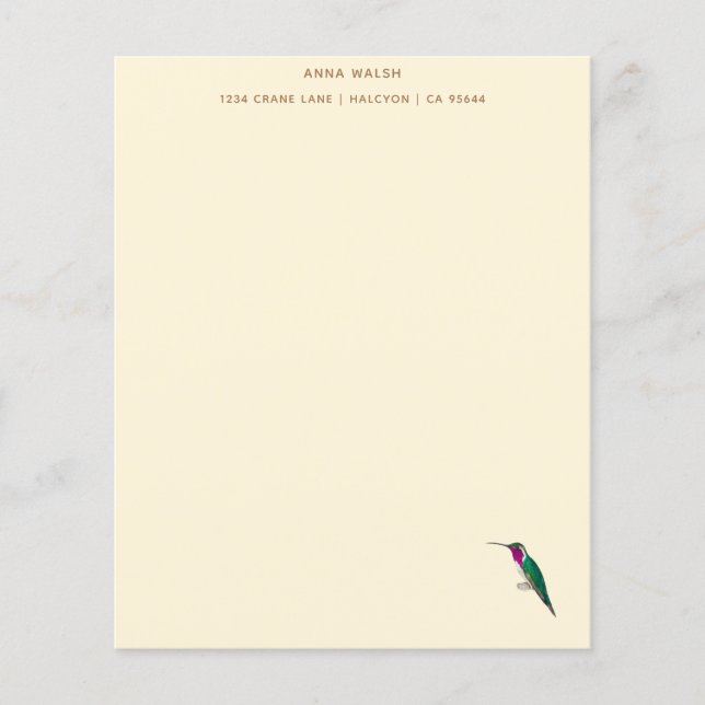 Lámina Personalizado Ecru Lucifer Hummingbird Stationery  (Anverso)