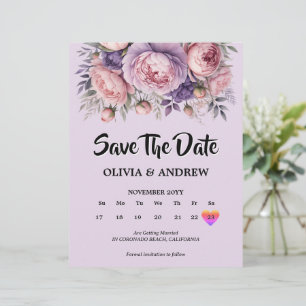 Lámina Personalizado Floral rosa y púrpura Guardar la tar