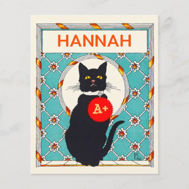 Lámina Personalizado Gato vintage de grado docente (Anverso)