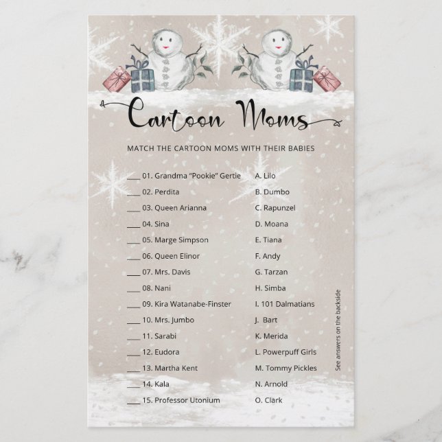 Lámina Personalizado Moms Snowman Baby Shower (Anverso)