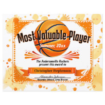 Personalizado Premio de Baloncesto MVP Campamento 