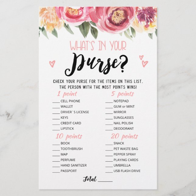 Lámina Personalizado ¿Qué hay en tu bolso Fiesta Hen? (Anverso)