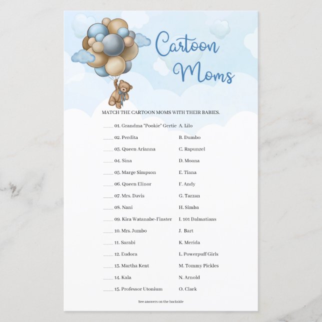 Lámina Personalizados de globos de marfil azul de oso de  (Anverso)