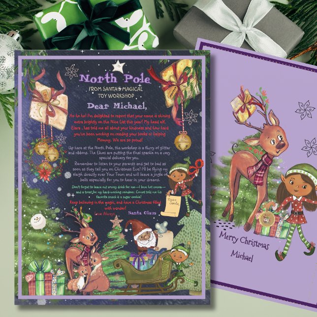 Lámina Personalized Letter from Santa I Purple Night Sky  (Personalized Letter from Santa I Purple Night Sky )