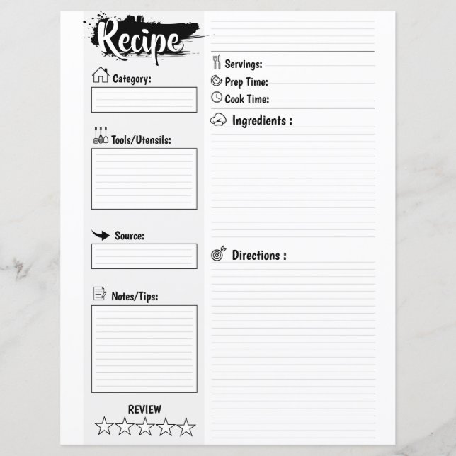 Lámina Personalized Minimal Basic Blank Recipe Page Sheet (Anverso)