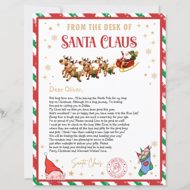 Lámina Personalized Official North Pole Letter from Santa (Anverso)