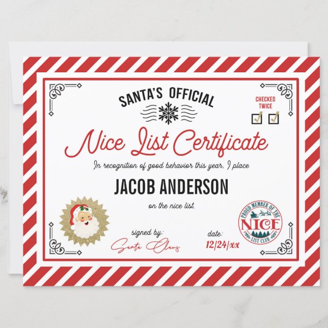 Lámina Personalized Official Santa Nice List Certificate (Anverso)
