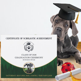 Lámina Pet Graduation Certificate Dog Training Diploma