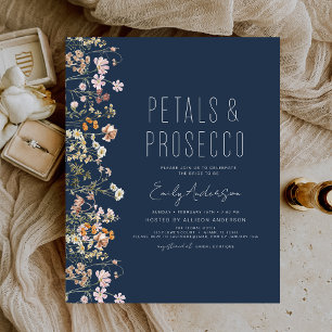Lámina Petales azules y ducha de novia Prosecco de la Mar