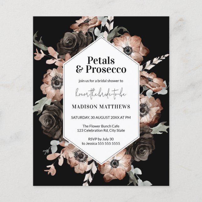 Lámina Petales florales y ducha de novia Prosecco (Anverso)