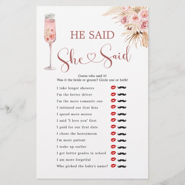 Lámina Pétalos de boho rosado y Prosecco dijo que dijo (Anverso)