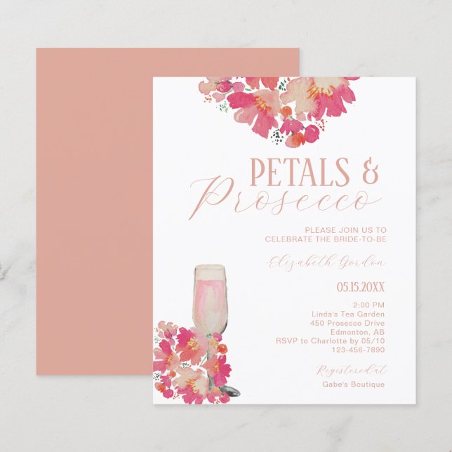Lámina Pétalos de presupuesto y Prosecco Ducha de novias  (Anverso / Reverso)
