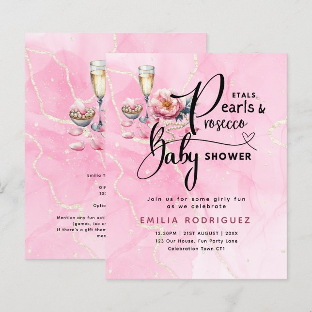 Lámina Petals Pearls Prosecco Baby Shower (Anverso / Reverso)