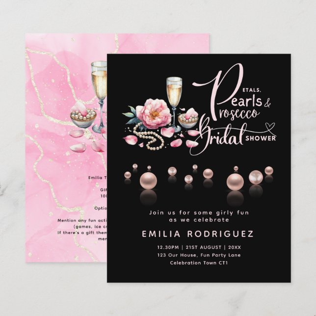 Lámina Petals Pearls Prosecco Bridal Shower (Anverso / Reverso)