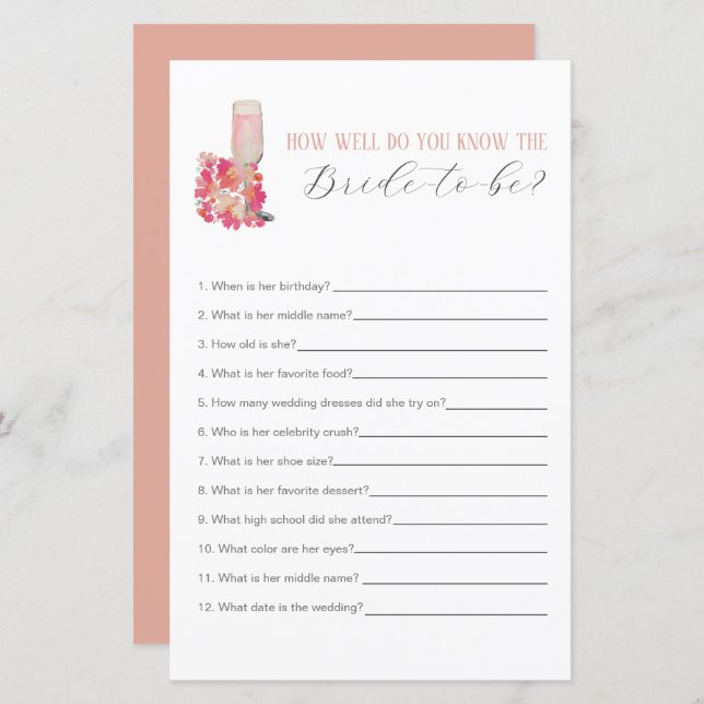 Lámina Petals & Prosecco Bridal Shower conocen a la novia (Anverso / Reverso)