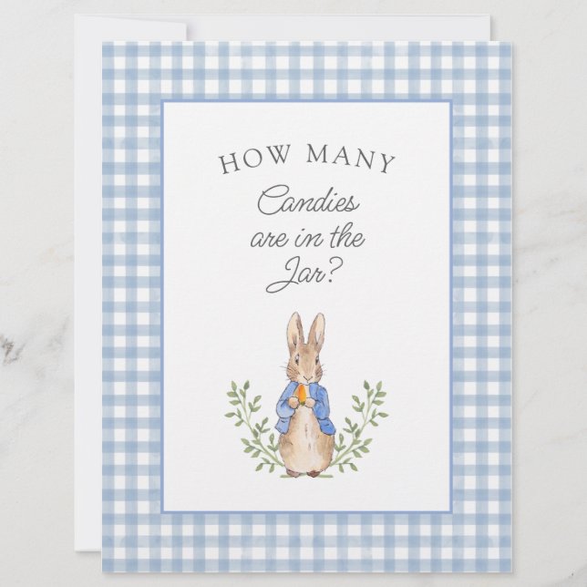 Lámina Peter Rabbit Blue Gingham Baby Shower Game Sign (Anverso)