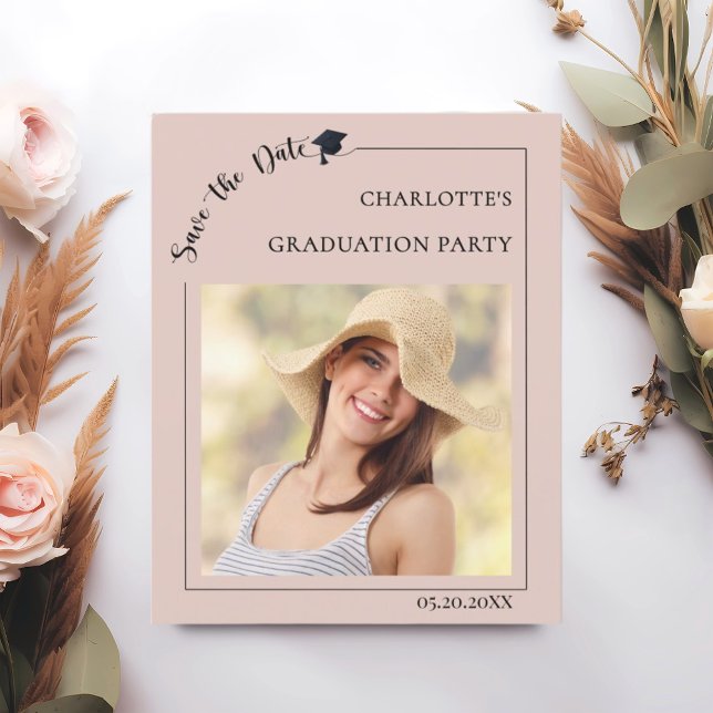 Lámina Photo Blush Pink Graduation Save the Date card (Subido por el creador)