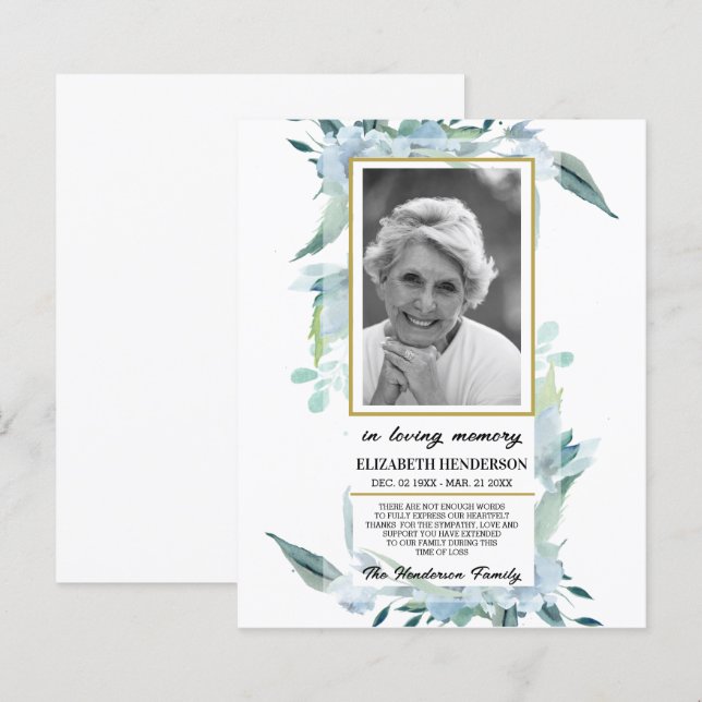 Lámina PHOTO Budget Sympathy In Loving Memory. (Anverso / Reverso)