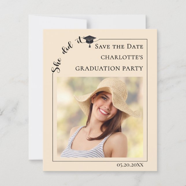 Lámina Photo Champagne Graduation Save the Date card (Anverso)