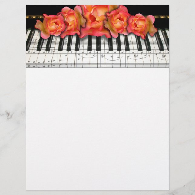 Lámina Piano Keyboard Rosas y Music Notes (Anverso)