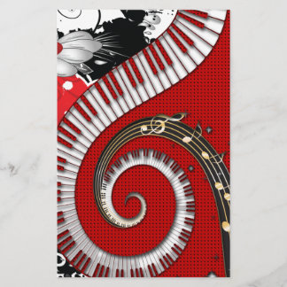 Lámina Piano Keys Music Notes Grunge Floral Swirls