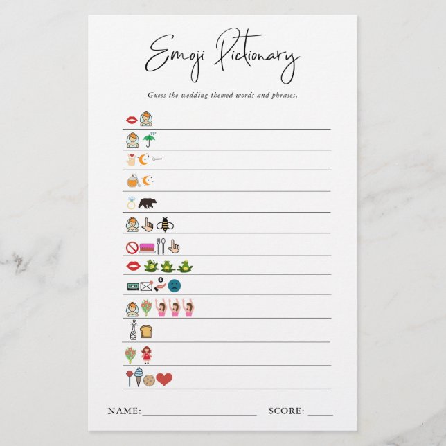 Lámina Pictionary de Emojis | Juego para Despedida de Sol (Anverso)