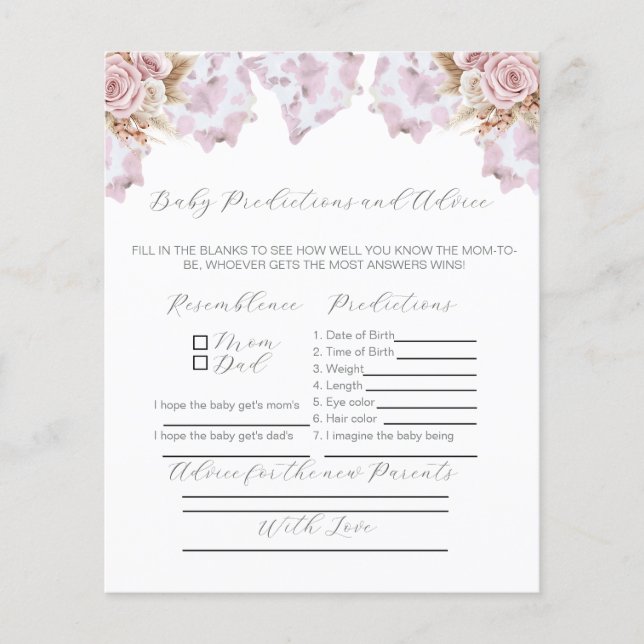 Lámina Piel de vaca Baby Shower Advance para el juego de  (Anverso)