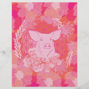 Lámina pig,flower of life, blue, mandala,zen,chakra,patt