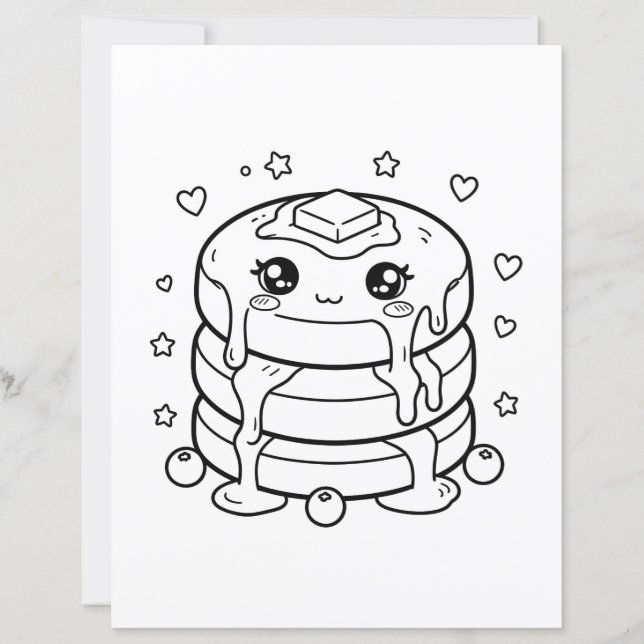 Lámina Pila de panqueques kawaii para colorear (Anverso)