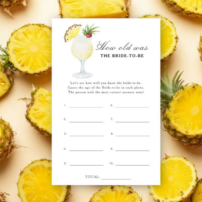 Lámina Pina Colada - How old was the bride to be game (Subido por el creador)